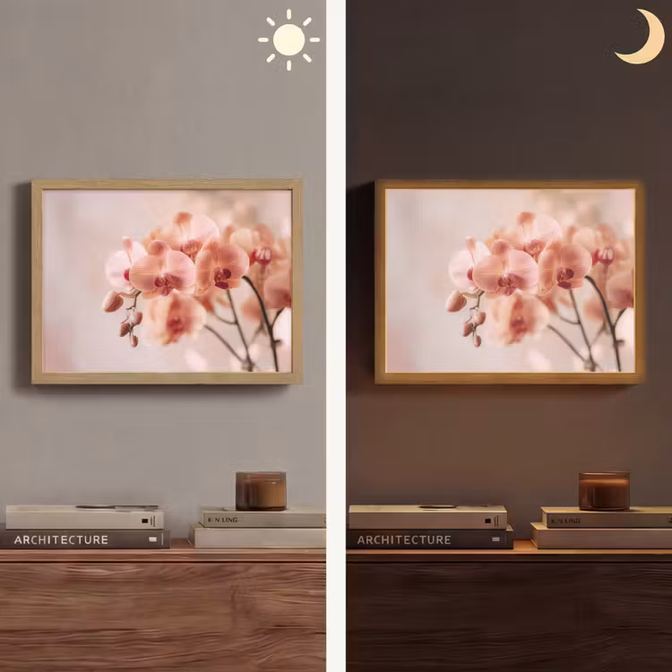 Orchidee - Bloemen - Roze - Bloemblaadjes Light Box met batterij (Wandlamp) middel -sfeer3