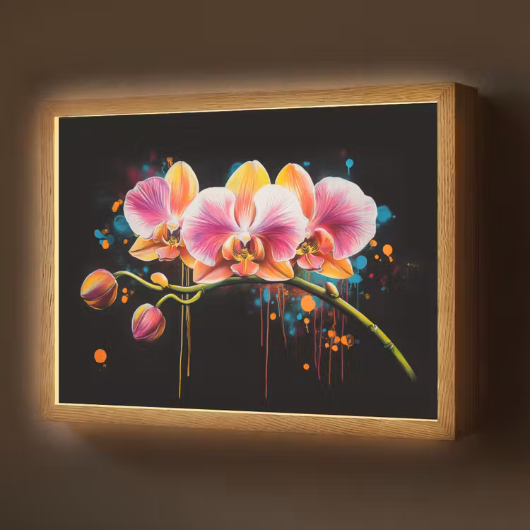 Orchidee - Graffiti - Kleurrijk - Bloemen - Abstract Light Box met batterij (Wandlamp) middel -z3d_website