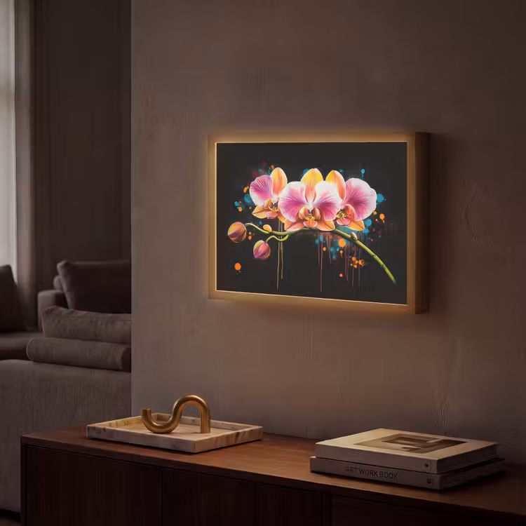 Orchidee - Graffiti - Kleurrijk - Bloemen - Abstract Light Box met batterij (Wandlamp) middel -sfeer1