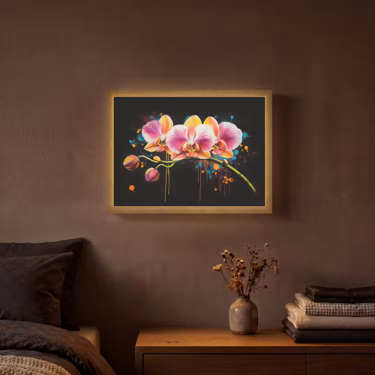 Orchidee - Graffiti - Kleurrijk - Bloemen - Abstract Light Box met batterij (Wandlamp) middel -sfeer4