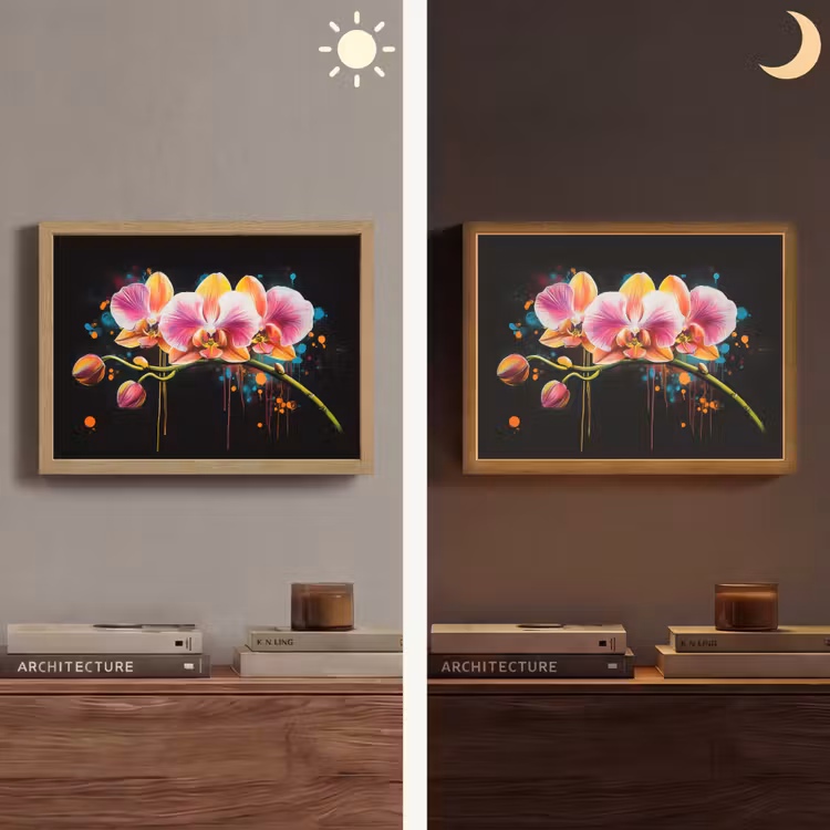 Orchidee - Graffiti - Kleurrijk - Bloemen - Abstract Light Box met batterij (Wandlamp) middel -sfeer3
