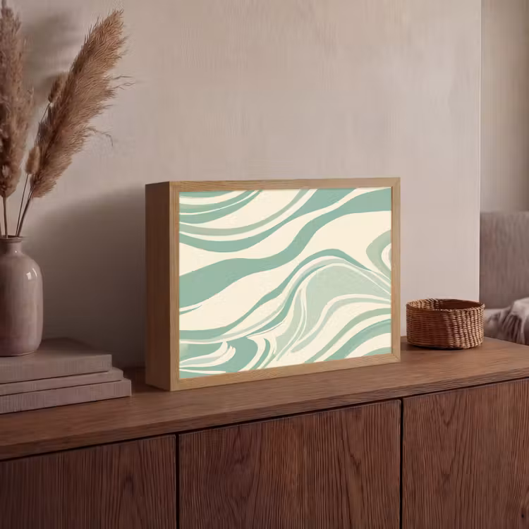 Organische lijnen - Mintgroen - Marmer Light Box met batterij (Wandlamp) middel -sfeer2