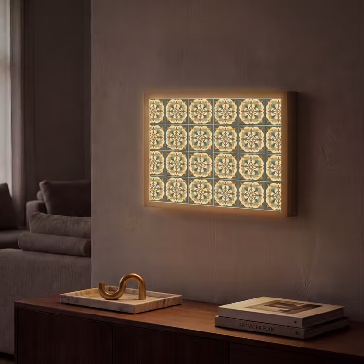 Ornament - Patroon - Groen Light Box met batterij (Wandlamp) middel 907 -sfeer1