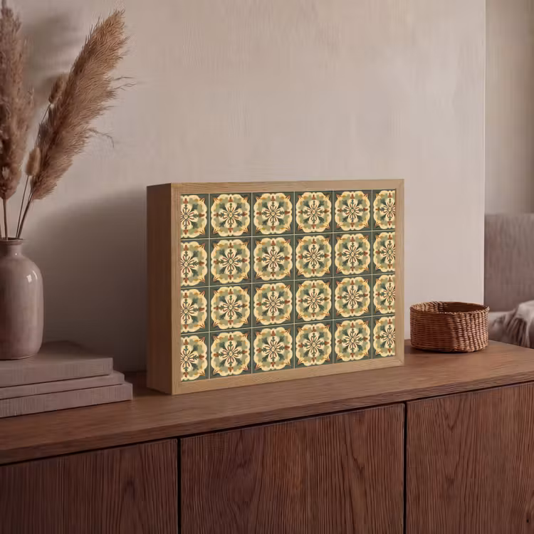 Ornament - Patroon - Groen Light Box met batterij (Wandlamp) middel 907 -sfeer2