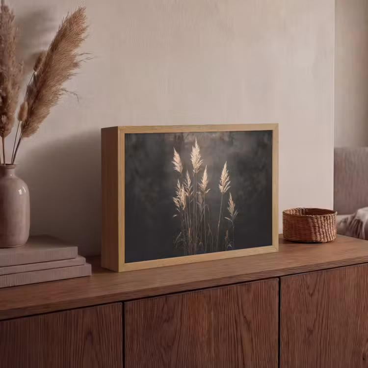 Siergras - Pluimen - Verlichting - Zwart Light Box met batterij (Wandlamp) middel -sfeer2