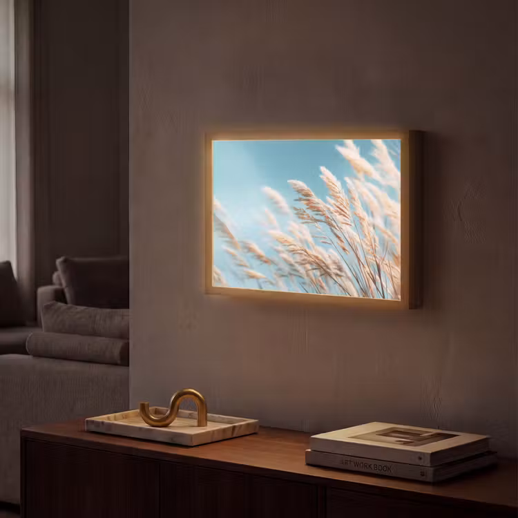Siergras - Wind - Lichtbruin Light Box met batterij (Wandlamp) middel -sfeer1