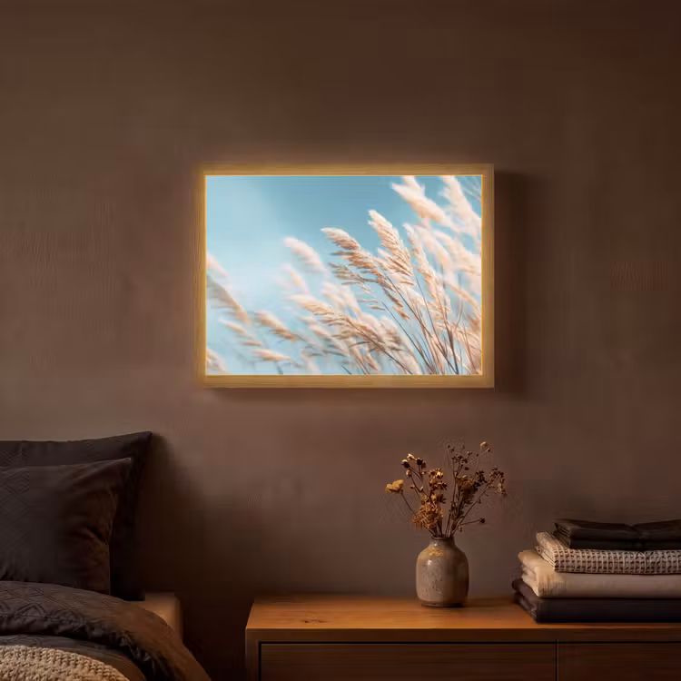 Siergras - Wind - Lichtbruin Light Box met batterij (Wandlamp) middel -sfeer4