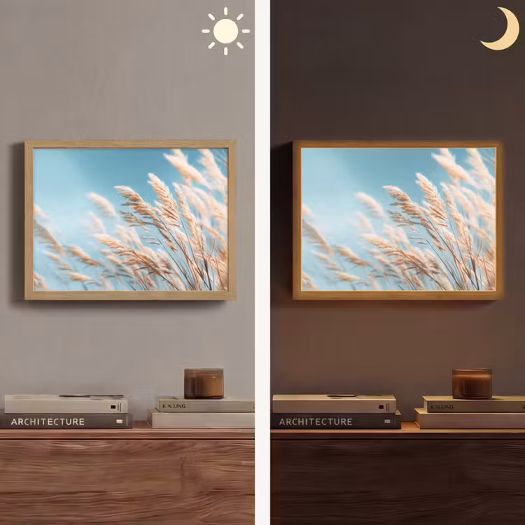 Siergras - Wind - Lichtbruin Light Box met batterij (Wandlamp) middel -sfeer3