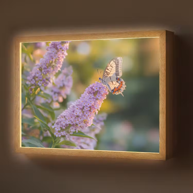 Sierlijke - Vlinder - Paarse - Bloemen Light Box met batterij (Wandlamp) middel -z3d_website