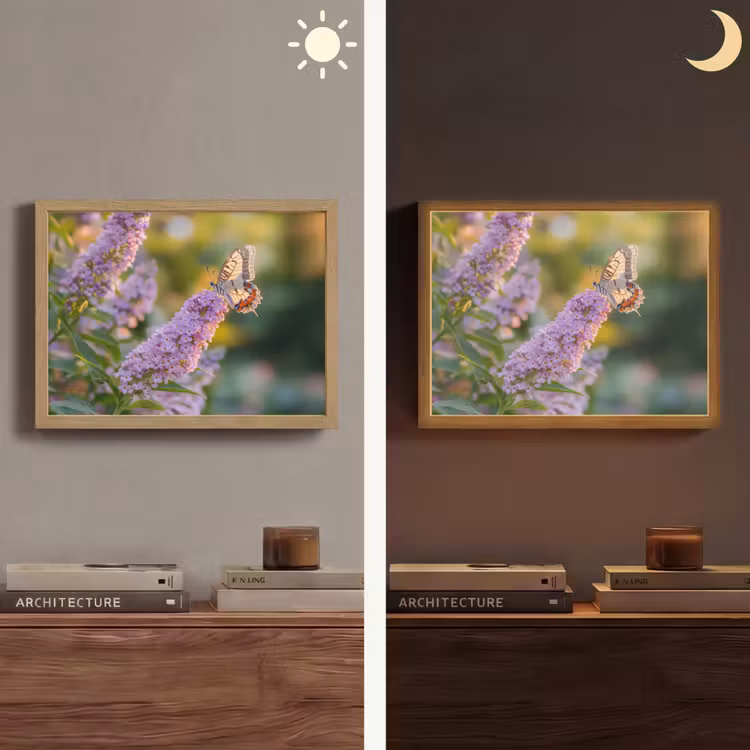 Sierlijke - Vlinder - Paarse - Bloemen Light Box met batterij (Wandlamp) middel -sfeer3