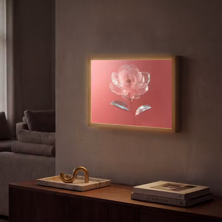 Sierlijk - Bloem - Roze - Glazen Light Box met batterij (Wandlamp) middel -sfeer1