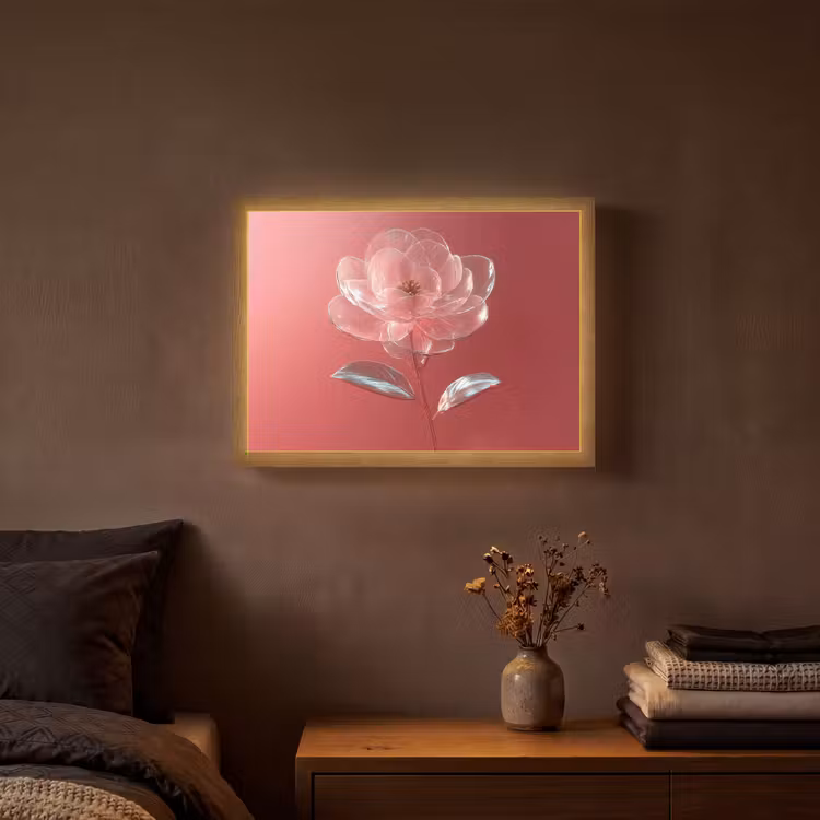 Sierlijk - Bloem - Roze - Glazen Light Box met batterij (Wandlamp) middel -sfeer4