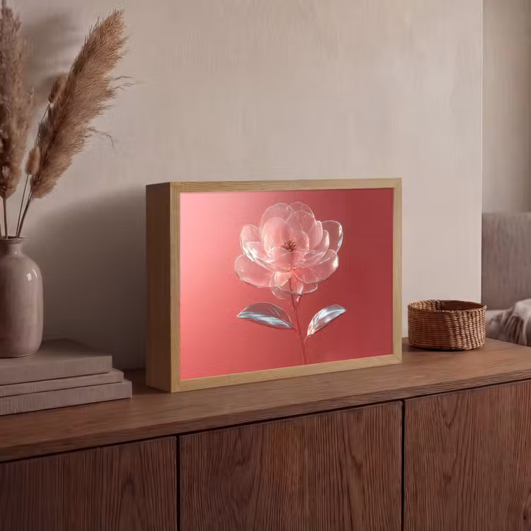 Sierlijk - Bloem - Roze - Glazen Light Box met batterij (Wandlamp) middel -sfeer2
