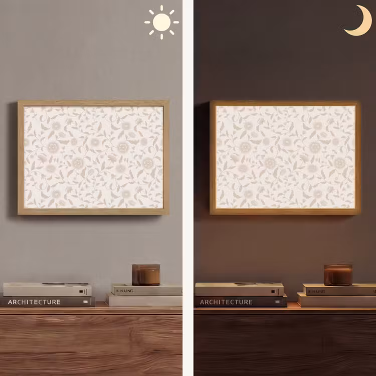 Sierlijk - Bloemen - Beige Light Box met batterij (Wandlamp) middel 907 -sfeer3
