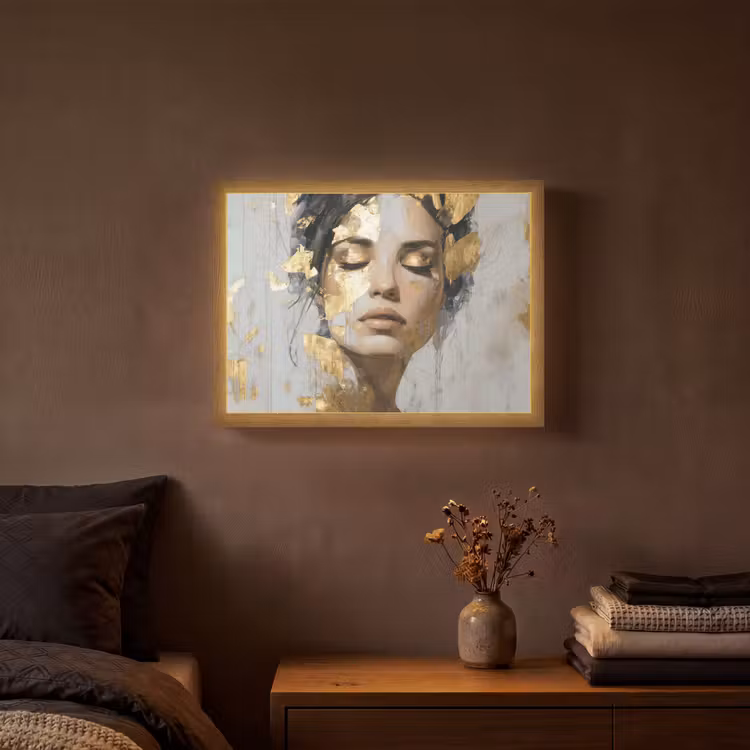 Sierlijk - Vrouw - Goud - Ogen Light Box met batterij (Wandlamp) middel -sfeer4