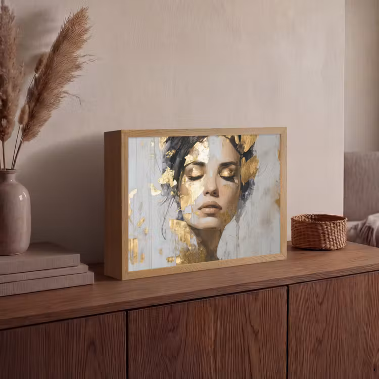 Sierlijk - Vrouw - Goud - Ogen Light Box met batterij (Wandlamp) middel -sfeer2