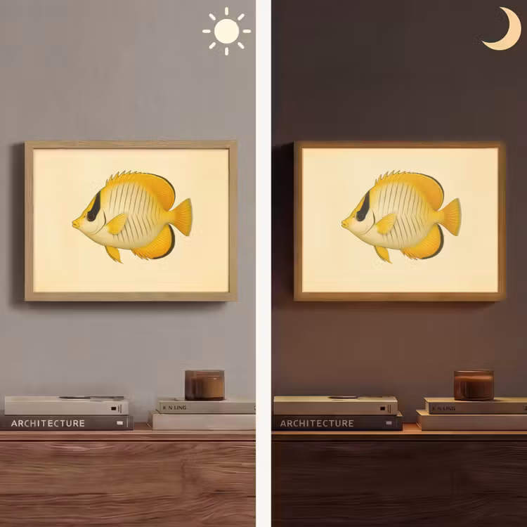 Ovaal - Vis - Geel - Schubben Light Box met batterij (Wandlamp) middel -sfeer3