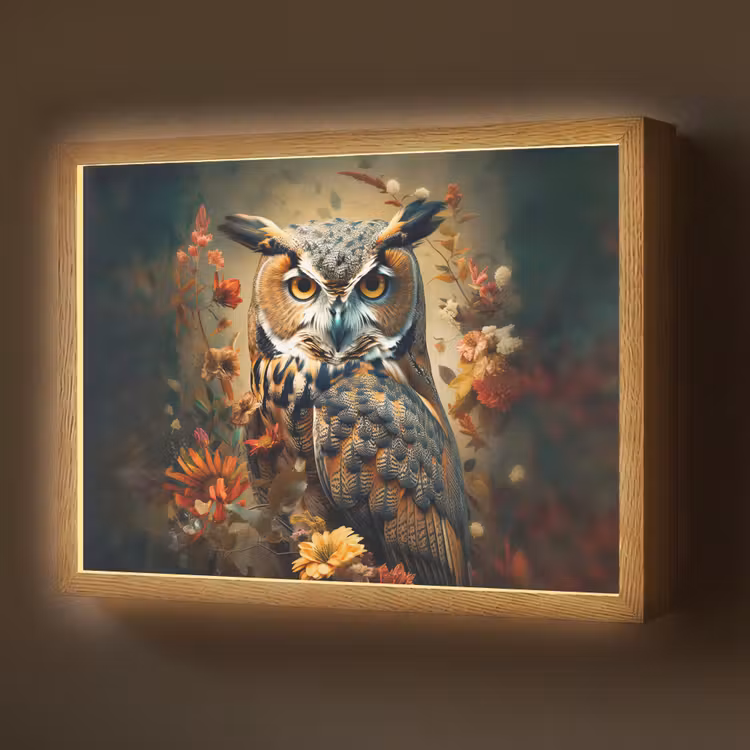 Uil - Vogel - Bloemen - Planten - Botanisch Light Box met batterij (Wandlamp) middel -z3d_website