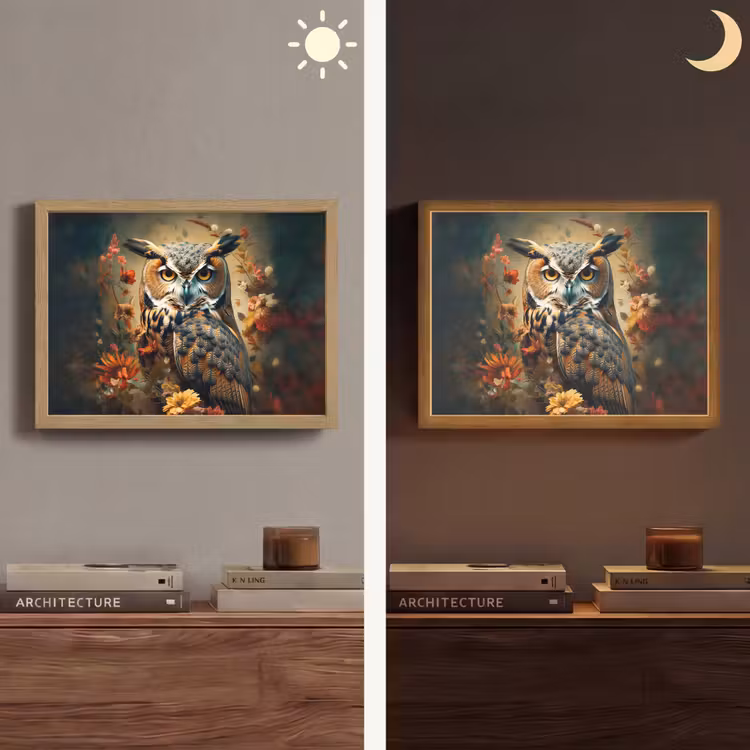 Uil - Vogel - Bloemen - Planten - Botanisch Light Box met batterij (Wandlamp) middel -sfeer3