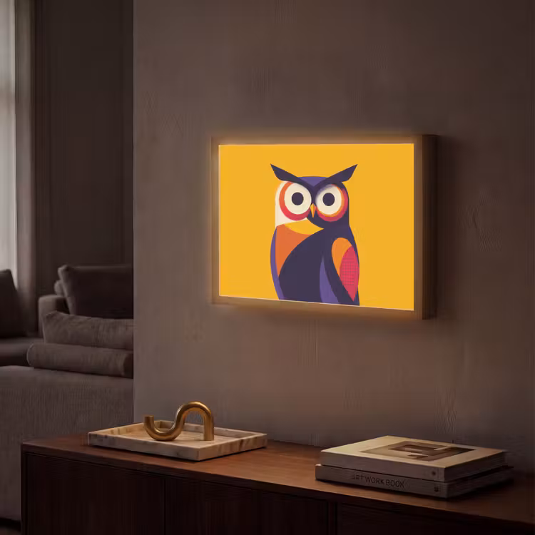 Uil - Grafisch - Kleurrijk - Ogen Light Box met batterij (Wandlamp) middel -sfeer1