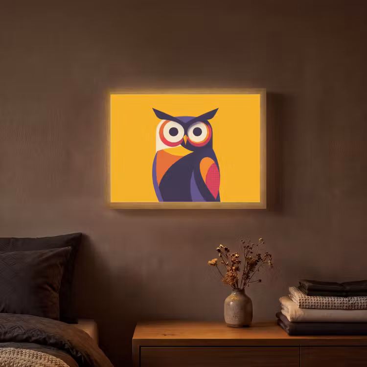 Uil - Grafisch - Kleurrijk - Ogen Light Box met batterij (Wandlamp) middel -sfeer4