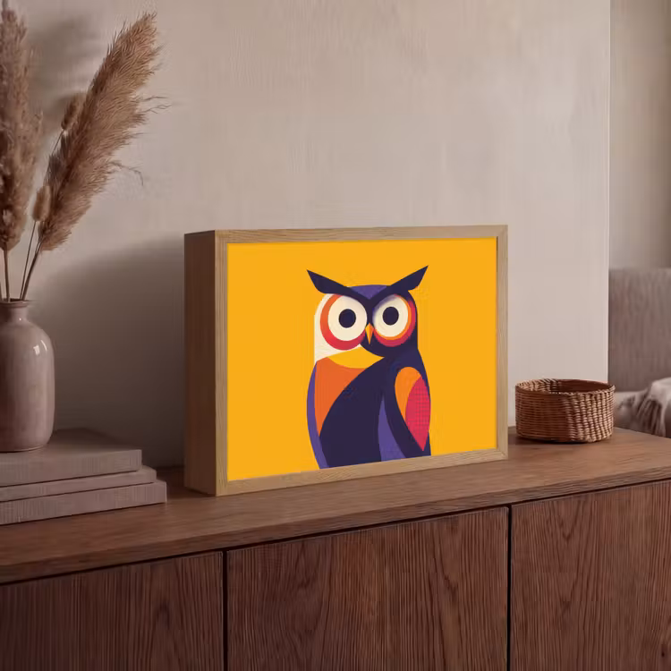 Uil - Grafisch - Kleurrijk - Ogen Light Box met batterij (Wandlamp) middel -sfeer2