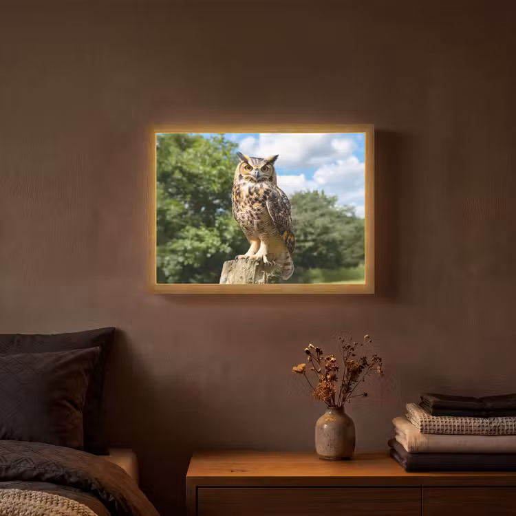 Uil - Boomstronk - Bos - Lucht Light Box met batterij (Wandlamp) middel -sfeer4