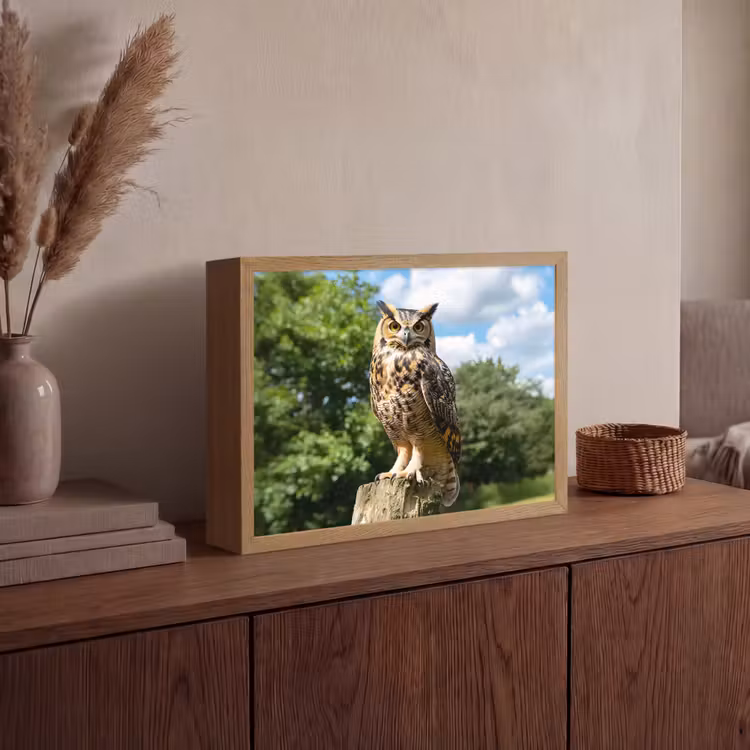 Uil - Boomstronk - Bos - Lucht Light Box met batterij (Wandlamp) middel -sfeer2