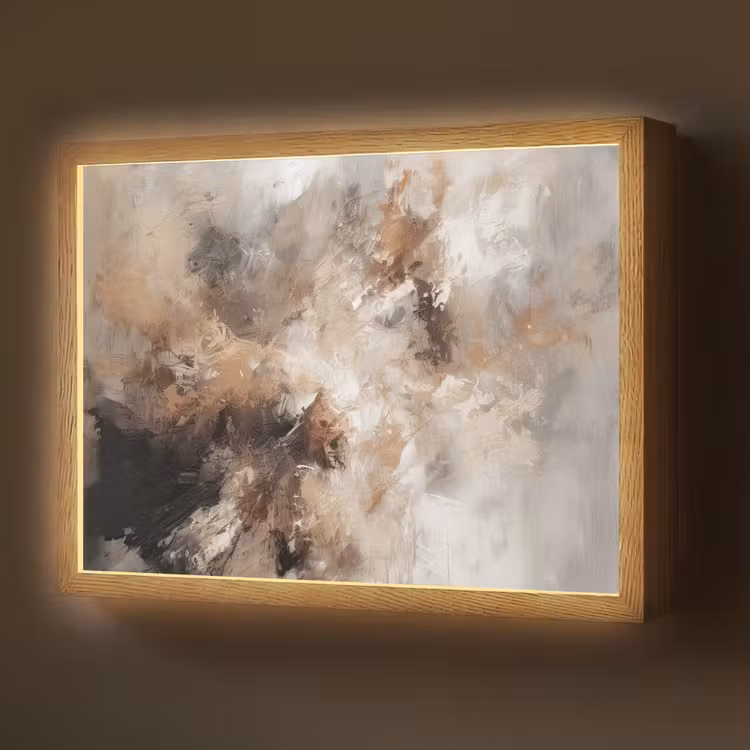 Verf - Abstract - Beige - Kunst Light Box met batterij (Wandlamp) middel -z3d_website