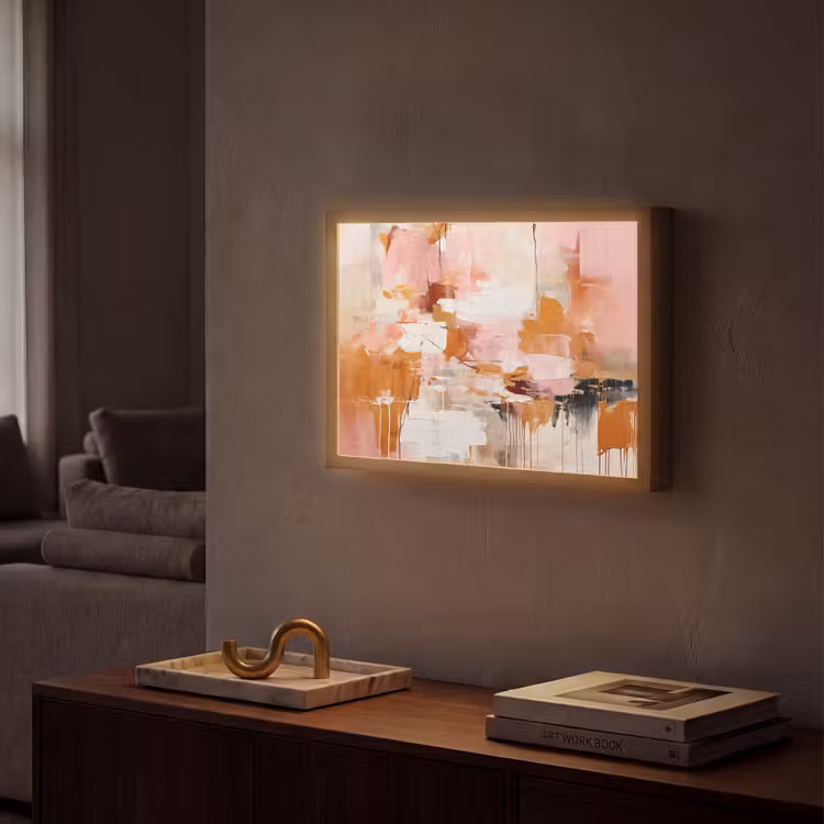 Verf - Roze - Oranje - Abstract - Kunst Light Box met batterij (Wandlamp) middel -sfeer1