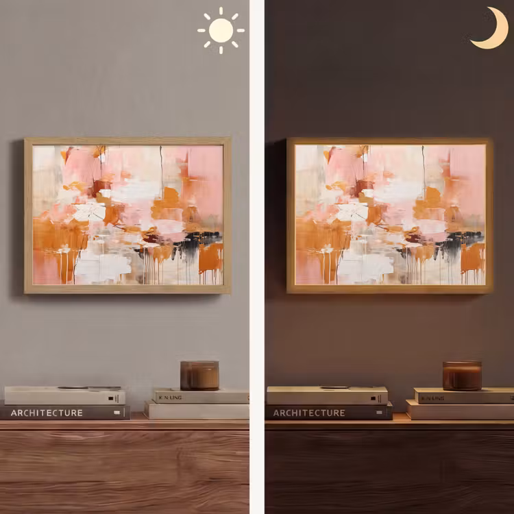 Verf - Roze - Oranje - Abstract - Kunst Light Box met batterij (Wandlamp) middel -sfeer3