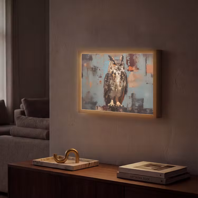 Geschilderd - Abstract - Uil - Bruin Light Box met batterij (Wandlamp) middel -sfeer1