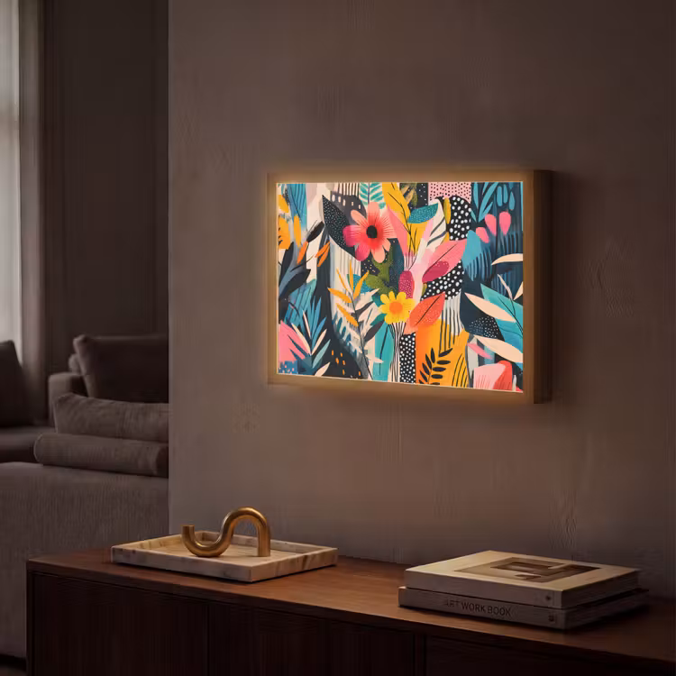 Schilderij - Abstract - Bloemen - Roze Light Box met batterij (Wandlamp) middel -sfeer1