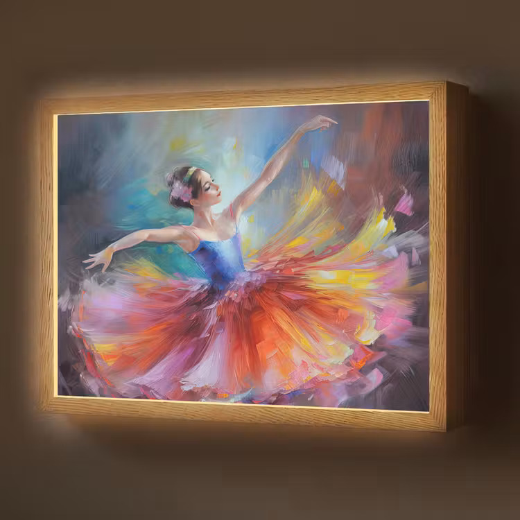 Schilderij - Olieverf - Dans - Ballerina Light Box met batterij (Wandlamp) middel -z3d_website