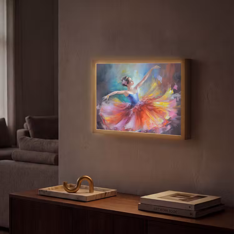 Schilderij - Olieverf - Dans - Ballerina Light Box met batterij (Wandlamp) middel -sfeer1