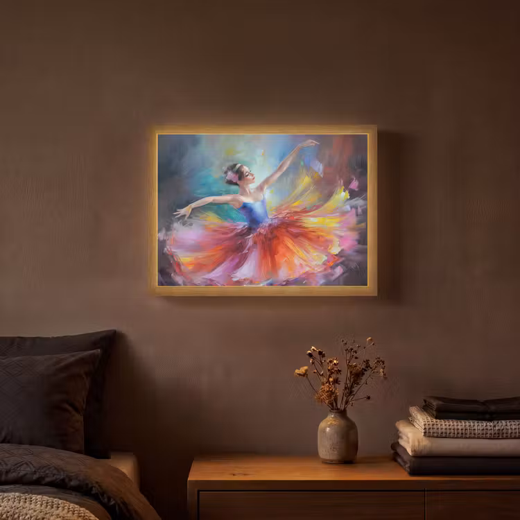 Schilderij - Olieverf - Dans - Ballerina Light Box met batterij (Wandlamp) middel -sfeer4