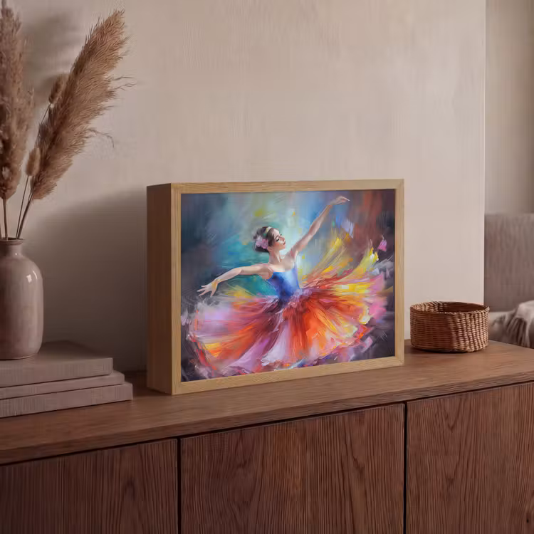 Schilderij - Olieverf - Dans - Ballerina Light Box met batterij (Wandlamp) middel -sfeer2
