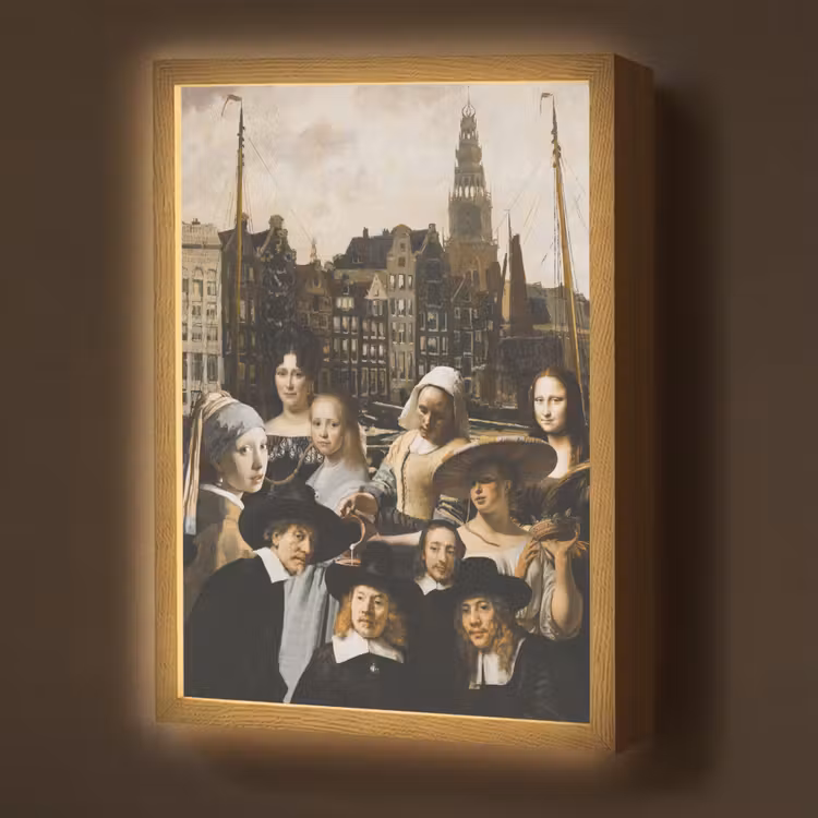 Schilderij - Oude Meesters - Collage Light Box met batterij (Wandlamp) middel -z3d_website