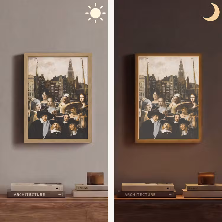 Schilderij - Oude Meesters - Collage Light Box met batterij (Wandlamp) middel -sfeer3