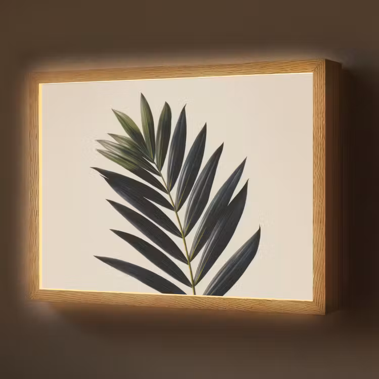 Palmblad - Donkere bladen - Subtiel Light Box met batterij (Wandlamp) middel -z3d_website