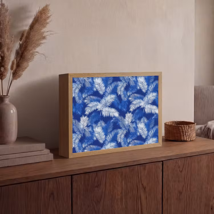 Palmblad - Patroon - Blauw Light Box met batterij (Wandlamp) middel 907 -sfeer2