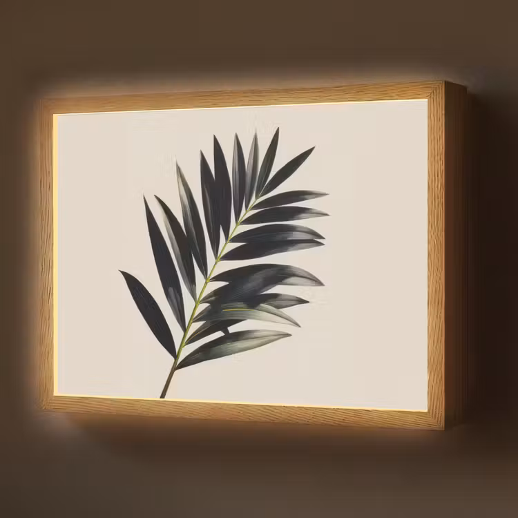 Palmblad - Subtiel - Groen - beige Light Box met batterij (Wandlamp) middel -z3d_website