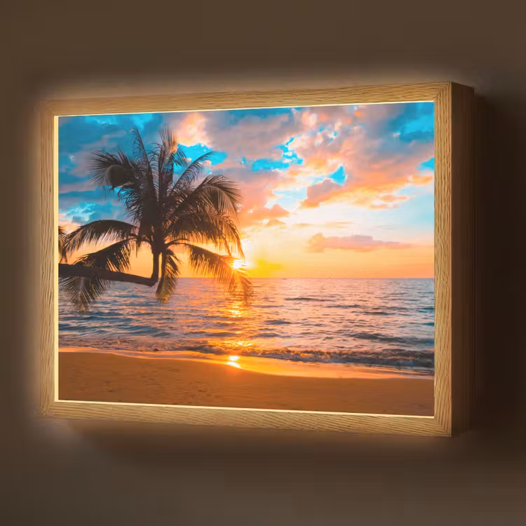 Palm - Zonsondergang - Horizon - Strand - Zee - Tropisch Light Box met batterij (Wandlamp) middel -z3d_website