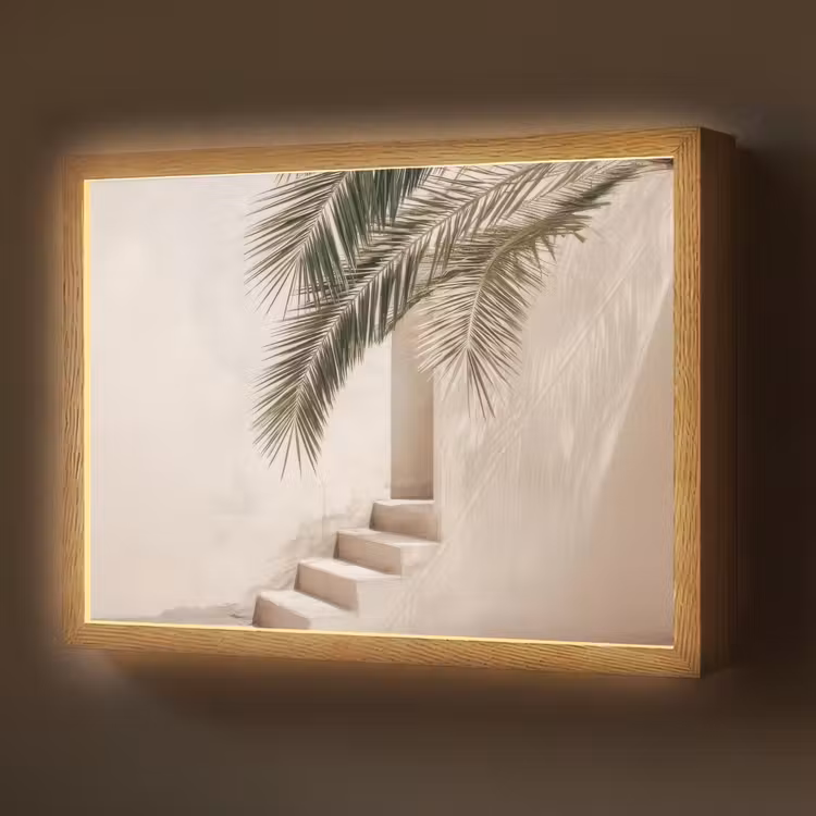 Palmboom - Schaduw - Trap - Beige Light Box met batterij (Wandlamp) middel -z3d_website