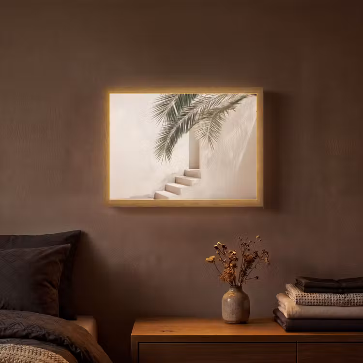Palmboom - Schaduw - Trap - Beige Light Box met batterij (Wandlamp) middel -sfeer4