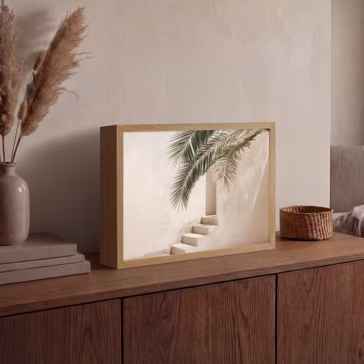 Palmboom - Schaduw - Trap - Beige Light Box met batterij (Wandlamp) middel -sfeer2