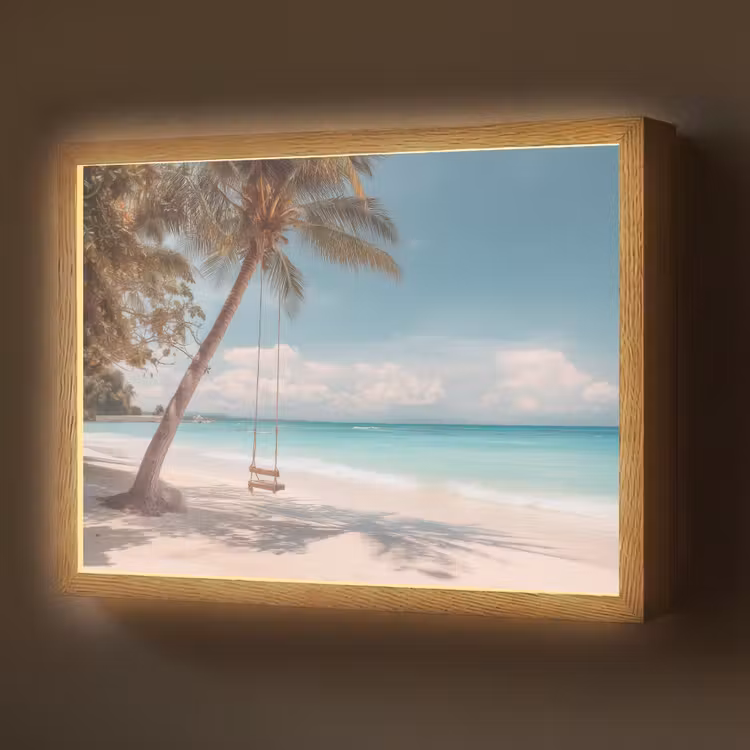 Palmboom - Schommel - Strand - Lucht Light Box met batterij (Wandlamp) middel -z3d_website