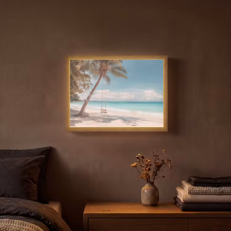 Palmboom - Schommel - Strand - Lucht Light Box met batterij (Wandlamp) middel -sfeer4