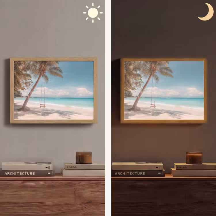 Palmboom - Schommel - Strand - Lucht Light Box met batterij (Wandlamp) middel -sfeer3
