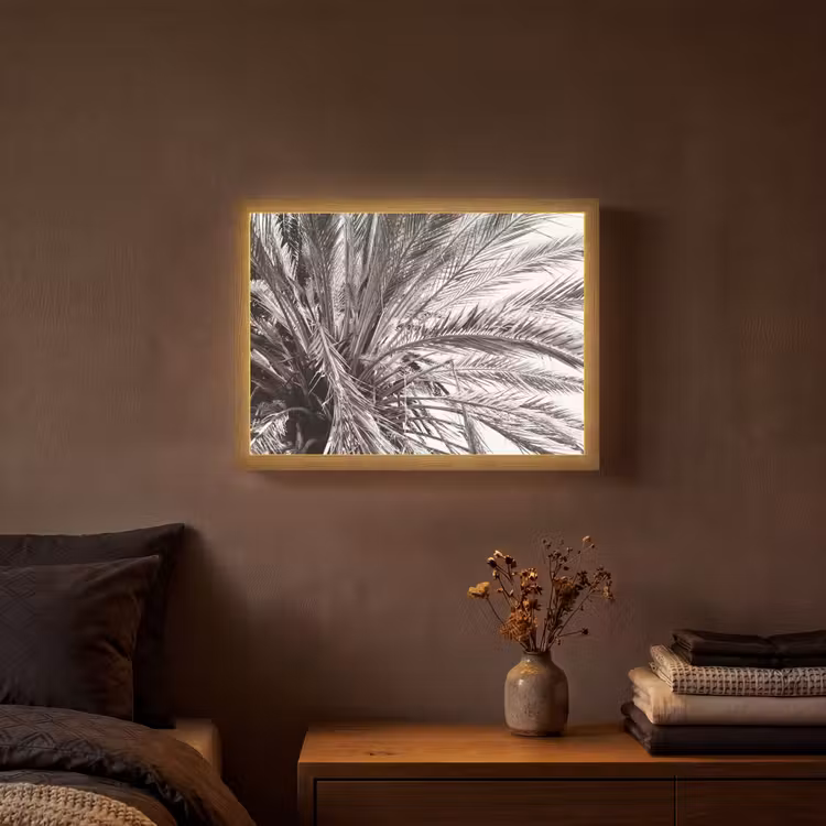 Palmboom - Tropisch - Zwart - Wit Light Box met batterij (Wandlamp) middel -sfeer4